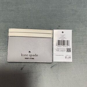 Kate Spade NWT Saffiano leather platinum grey/cream Madison card holder
